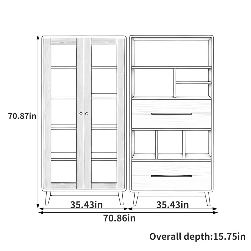 American style solid wood utility bookcase
