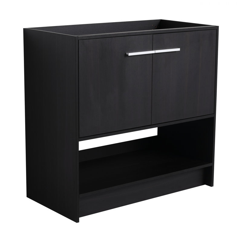 Armoire de salle de bain autoportante avec 2 portes, armoire de rangement pour salle de bain, Chêne foncé / argenté