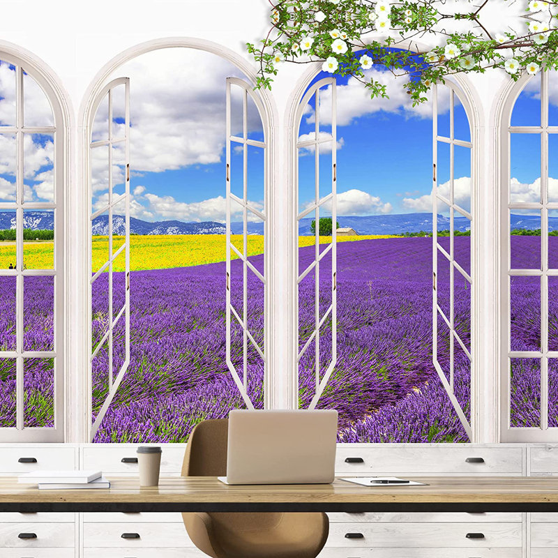 Adhésif mural fenêtre vue de la nature, L 100 po x L 144 po