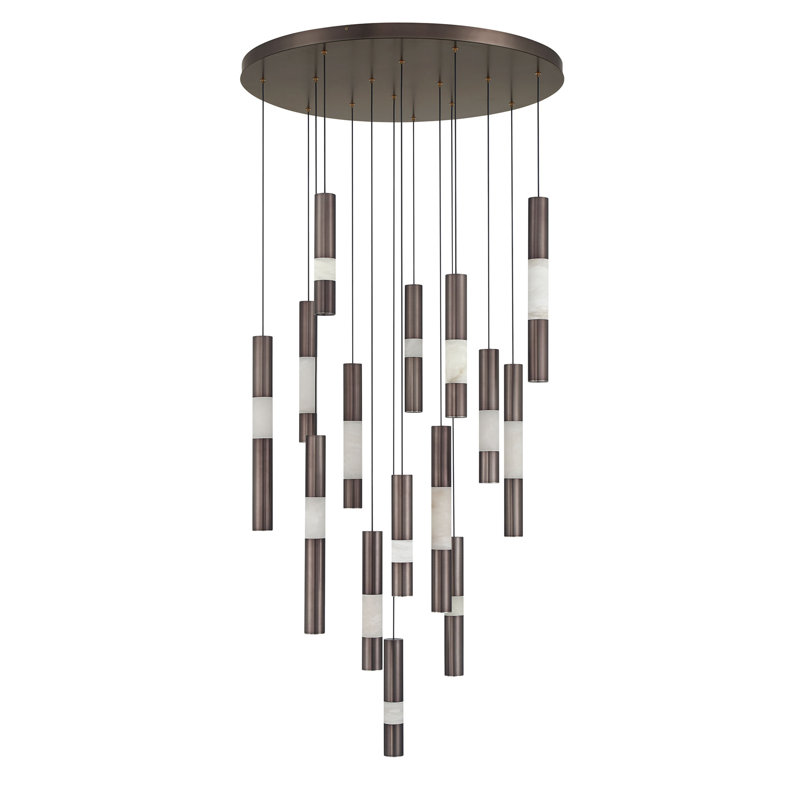 Lustre, 15 lumières, 32 po, bronze Harlow, albâtre, Bronze