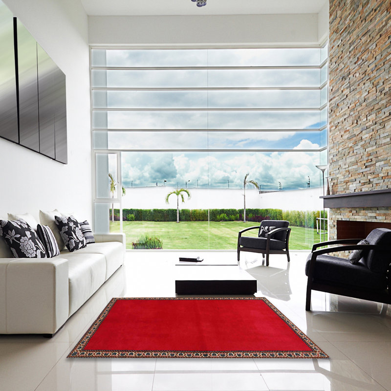 Tapis de zone rouge/noir contemporaine, Carré 6 pi
