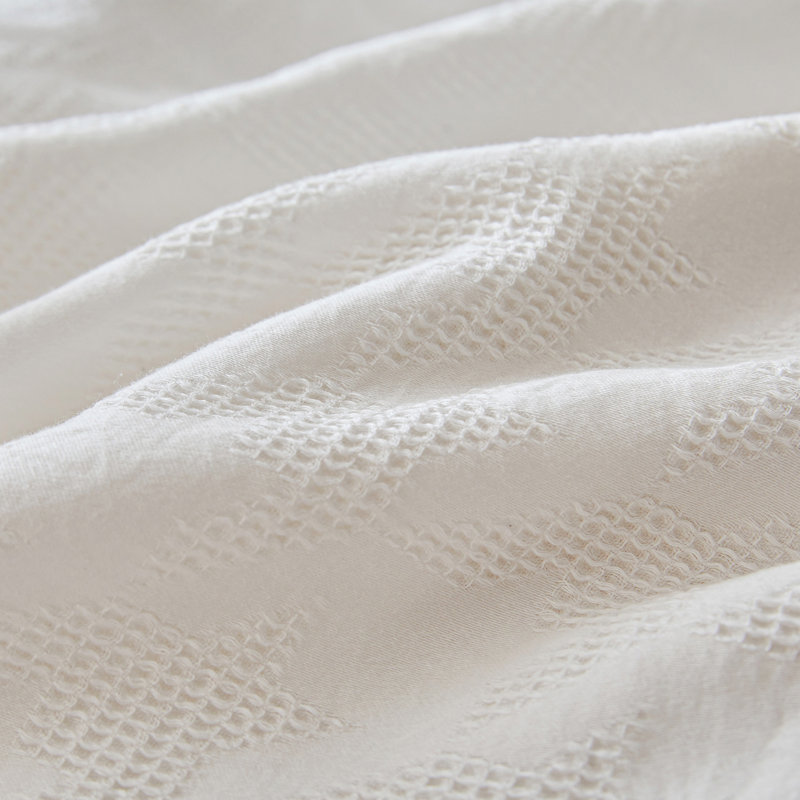 100% Cotton Houndstooth Waffle Weave Duvet Cover Set, King, White