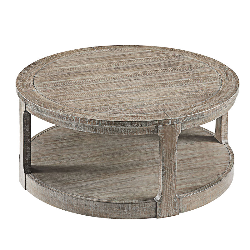 Round Wooden Coffee Table with Wheels
