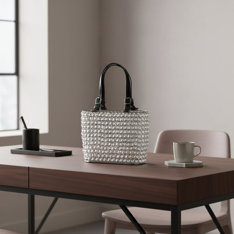 Cartera Cristal Tote, Black/Silver/Clear