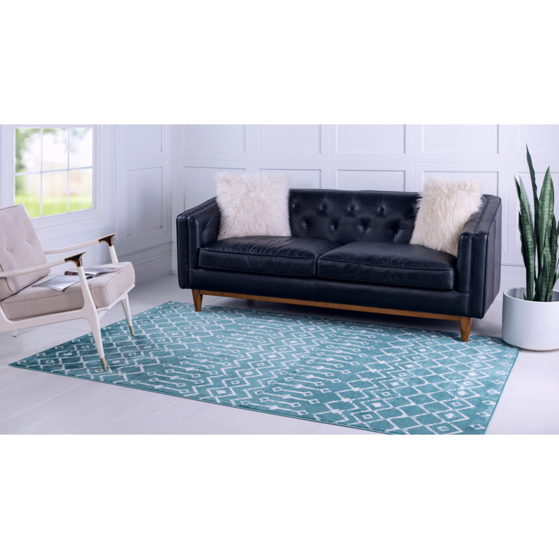 Tapis bleu sarcelle Avtepe, Rectangle 10 pi x 13 pi 1 po