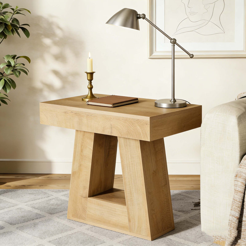 2-Tier Narrow Side Table with Trapezoid Base