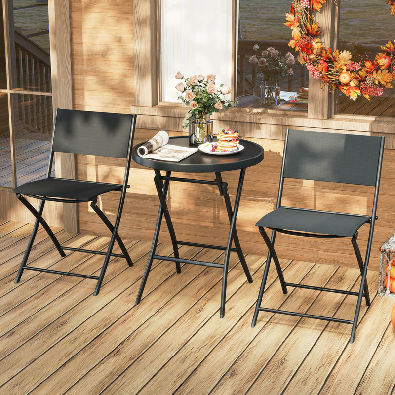 Ensemble bistro 3 pièces avec table basse en verre trempé et 2 chaises de patio