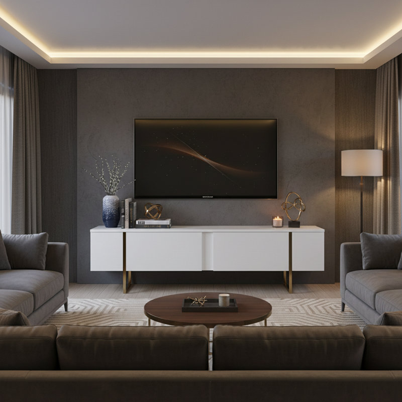 Meuble télé blanc avec pieds dorés Luxe