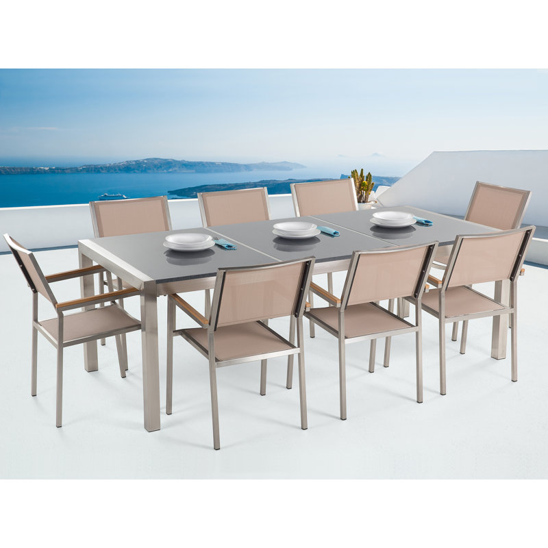 Burrough 8 - Person Patio Dining Set with Rectangular Table, Grey, Beige