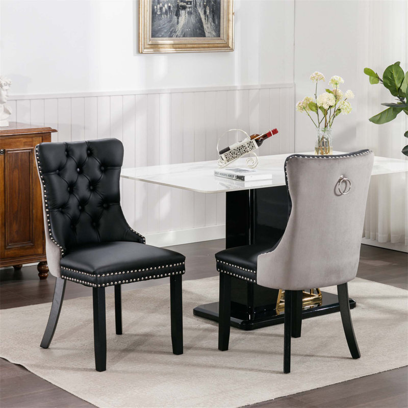 Chaises capitonnées Allena , Noir, Polyuréthane noir / gris, 2