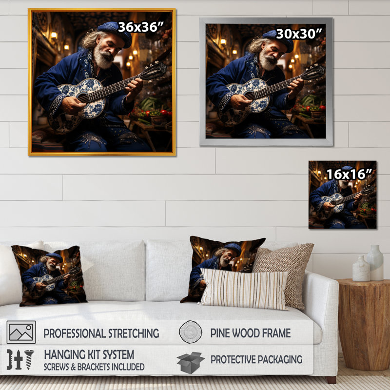 Judaïsme sépharade, joueur de guitare sur toile, Toile tendue, H 24 po x l 24 po x P 1 po