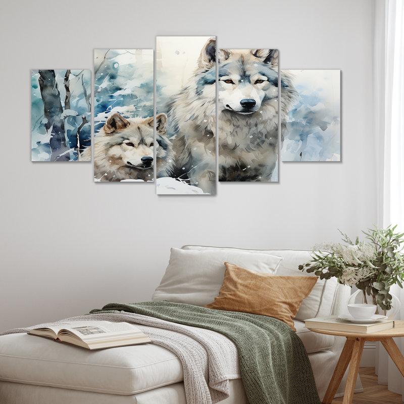 Neige loups en hiver II - loup, art mural multi-panneaux