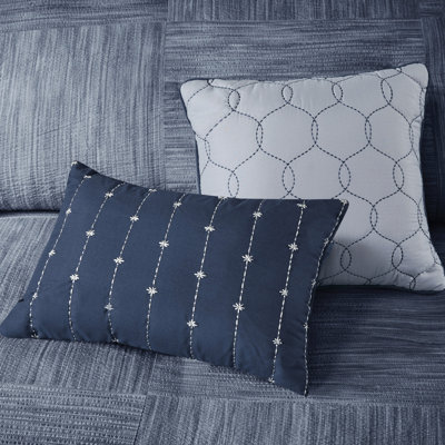 Navy King Printed Seersucker Comforter 7 Piece Cozy Feel Soft Microfiber