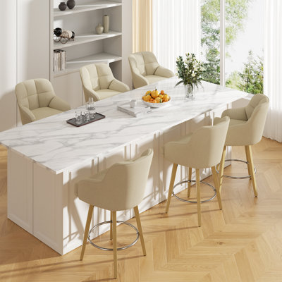Modern Swivel Bar Stool With Backrest, Armrests And Wood Legs - Counter Height Chair For Kitchen Island