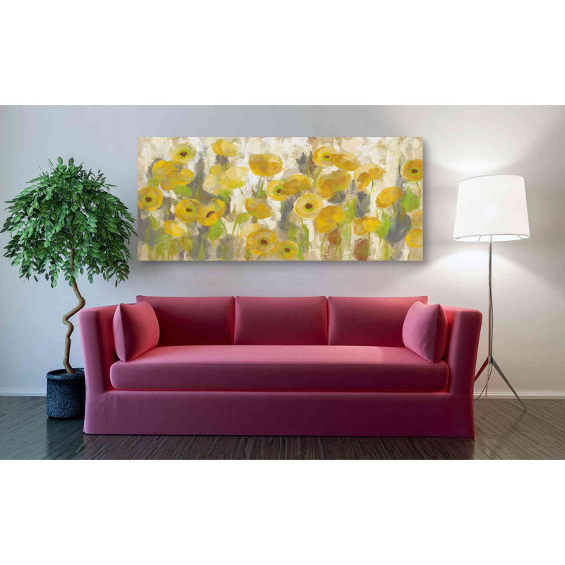 «Floating Yellow Flowers I» par Silvia Vassileva, art mural sur toile, H 30 po x l 60 po x P 1,5 po