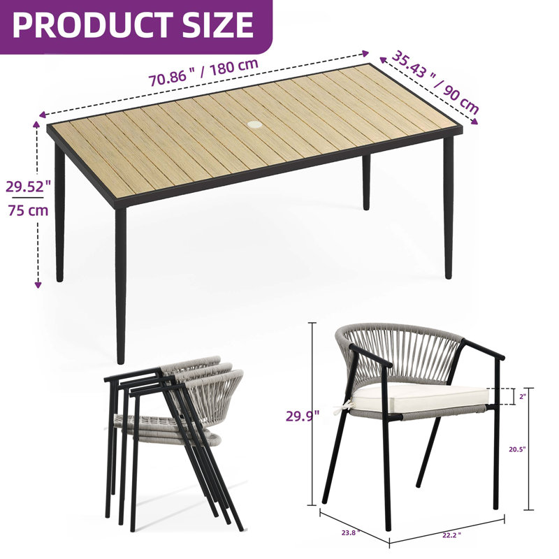 Caulin 4 - Person Wicker Patio Dining Set with Rectangular Table , Cushions Included