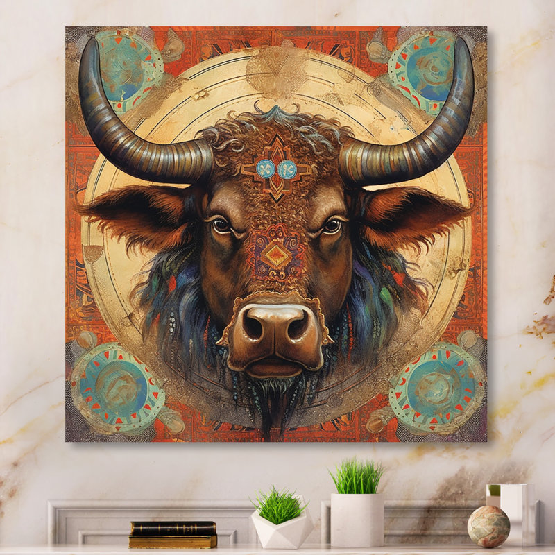 Astral Buffalo - art mural Buffalo / Bison, H 24 po x l 24 po, Toile tendue
