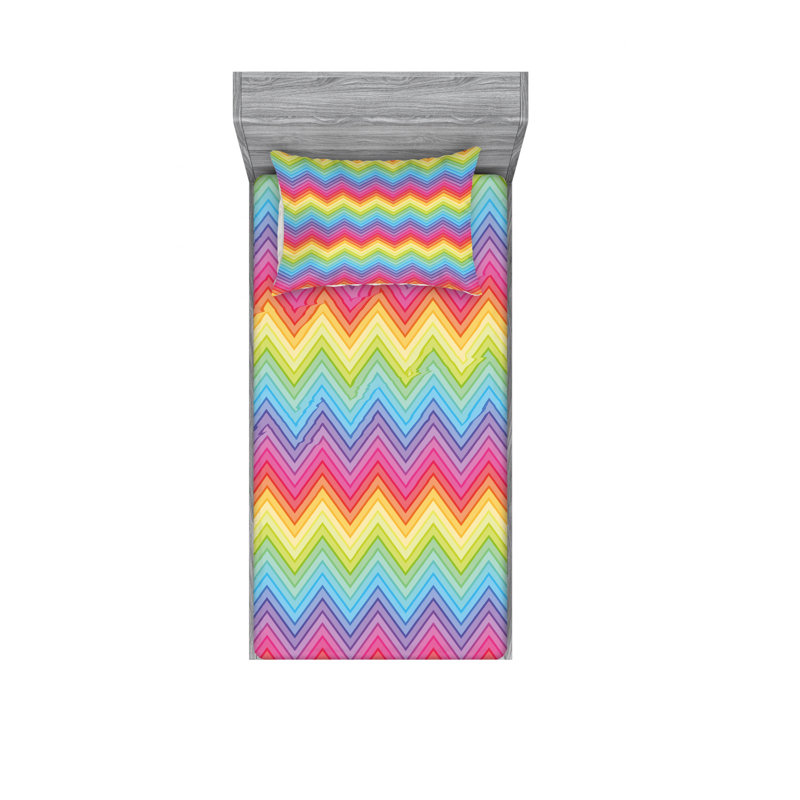 Ensemble de draps à chevrons d’illustration tranchante, Ensemble de draps pour lit simple TG avec drap-hou