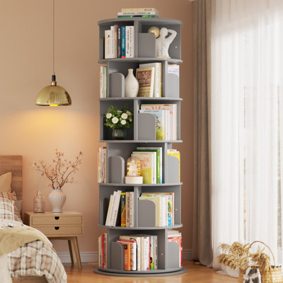 Bibliothèque pivotante à 360 °, tablette d'angle à 6 niveaux, bibliothèque rotative pour chambre à coucher, salon