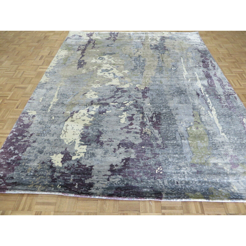 Tapis oriental tibétain moderne en soie noué à la main 8 pi x 10 pi 3 po avec soie 4AB69ADC7D314BAF8C27DD7219D61FCB