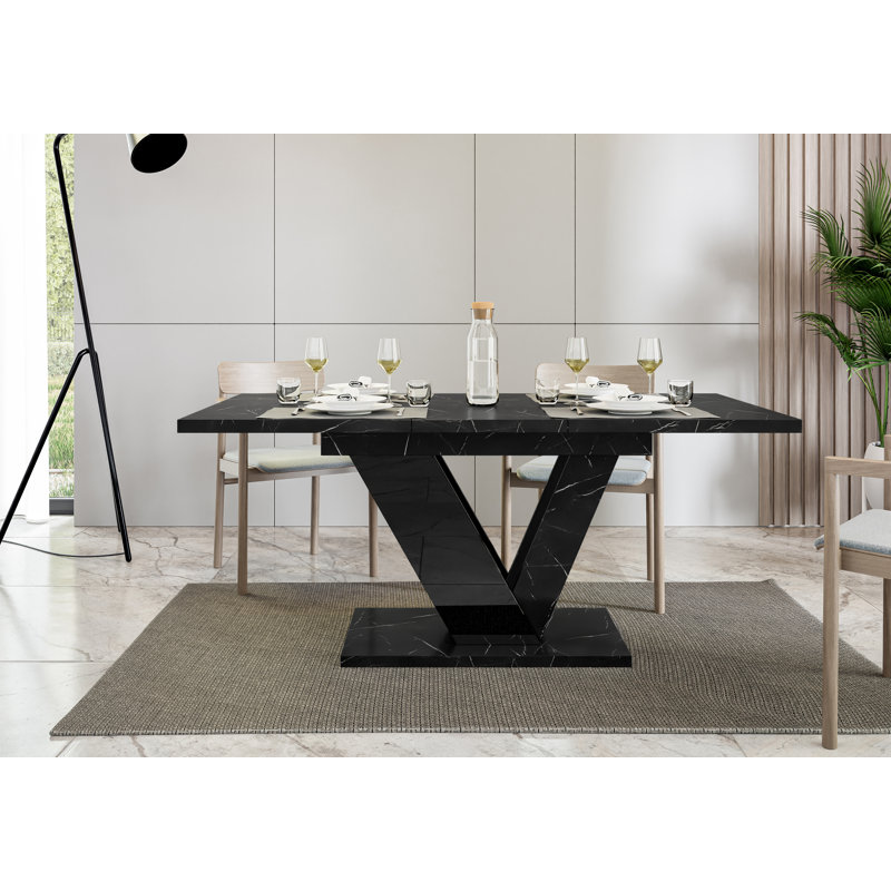 Extendable Dining Table Dubai, Marble Black Gloss