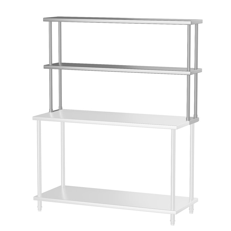 Double tablette 60 po x 12 po en acier inoxydable, étagère de laboratoire réglable à 2 niveaux, support pour équipement robuste, facile à nettoyer