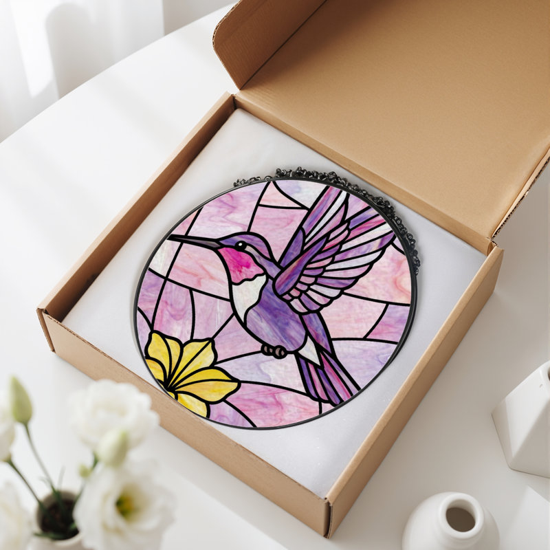 Panneau de vitrail 12 "Hummingbird Flower, H 12 po x l 12 po
