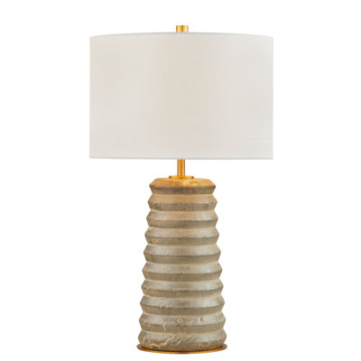 Josephine 25.5" Resin Table Lamp with Fabric Shade, Brown/Grey