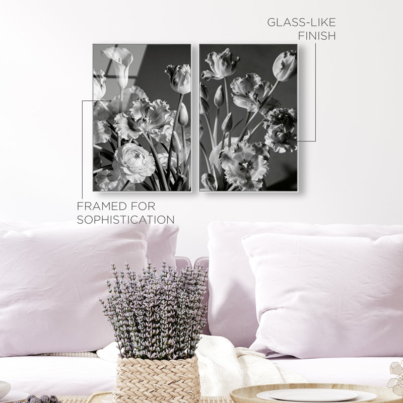 Botanique Noir Set High-Gloss Frameless Acrylic Glass Wall Art Floral & Botanical Print by Oliver Gal, Ready to Hang, 10 x 15