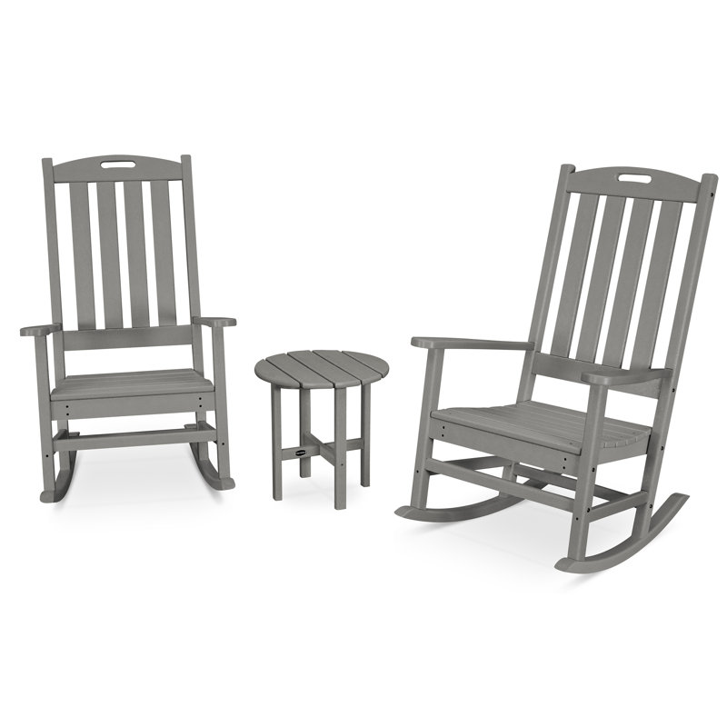 POLYWOOD Nautical 3-Piece Porch Rocking Chair Set, Slate Gray