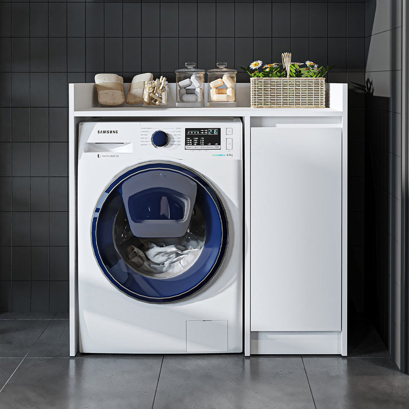 Derin Washing Machine Cabinet with Cupboard, 100 cm, White