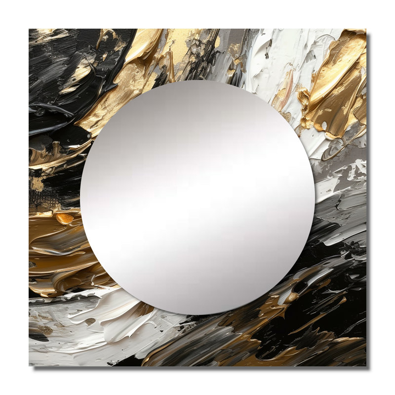 Imminent Bliss Bold Textured Gold And Black V - Abstract Square Mirror Wall Art For Bathroom, 23" x 23"