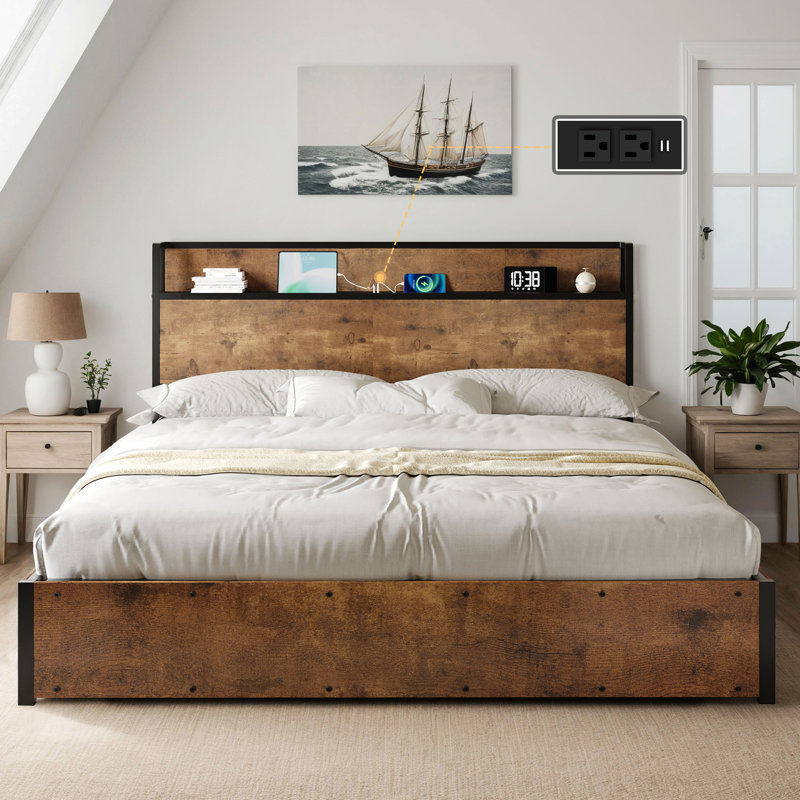 Tryston 3-pieces Rustic & Farmhouse King Bedroom Set, Brown, Brown, King