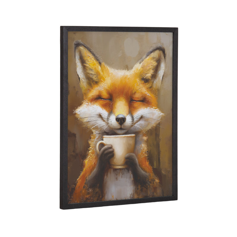 Mignon renard café, art mural, Cadre noir, H 12,65 po x l 16,65 po