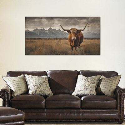 Très grande vache Highland, art mural sur toile, peinture rustique, photos de vache Highland Nature sereine, œuvre d'art pour le salon