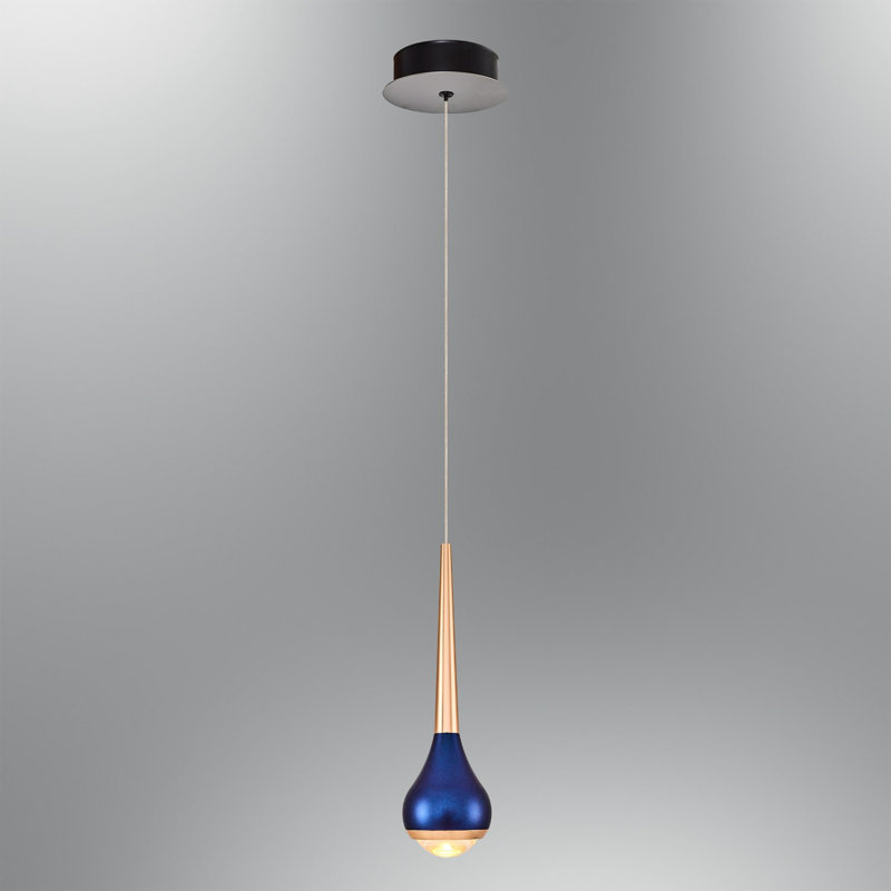 Élégant lustre bleu, structure en métal avec capuchon en verre opale, 4,7 po de diamètre x 47,2 po de hauteur | 1 x douille DEL 5 W, 3000 K / 500 Lm | Assemblé et prêt à installer, parfait pour les salles à manger et les espaces de vie modernes