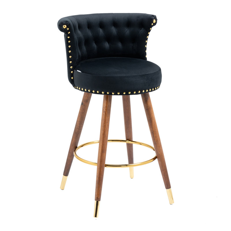 Swivel Bar Stools With Backrest And Footrest, 360-Degree Rotation And Ergonomic Design, Black