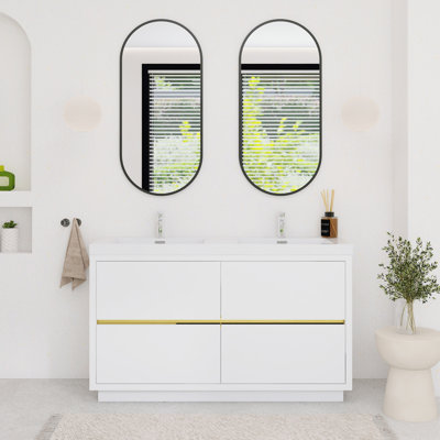 Ensemble de meuble-lavabo double autoportant moderne avec lavabo en résine