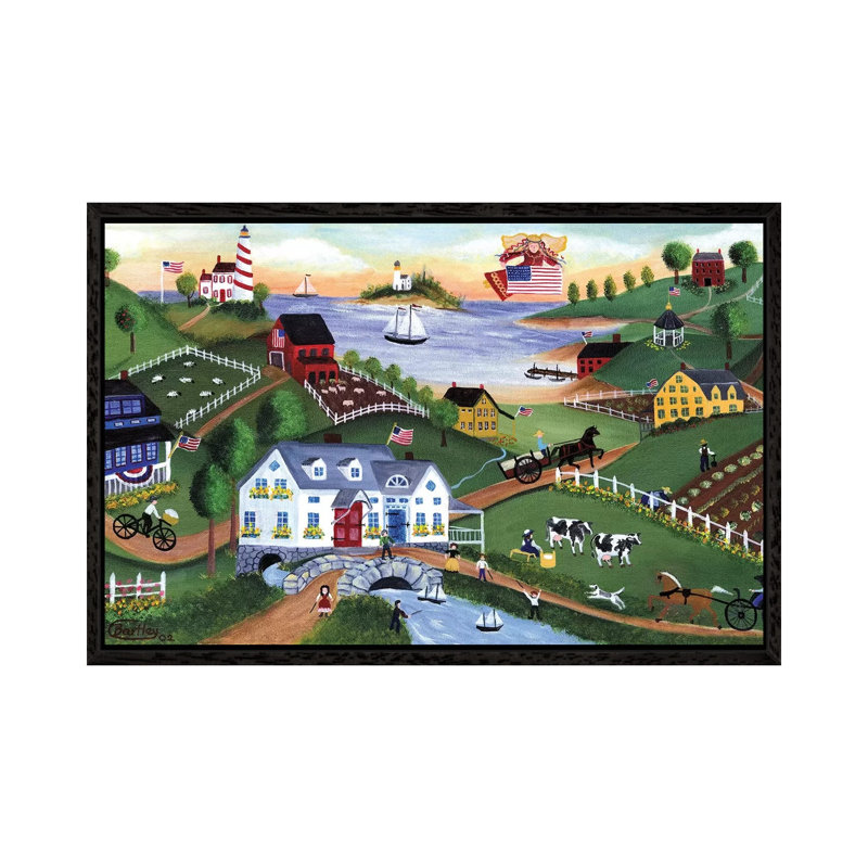 Yesteryear Village by Cheryl Bartley - Painting on Canvas, Black Framed, 45.72cm H x 66.04cm W x 3.81cm D