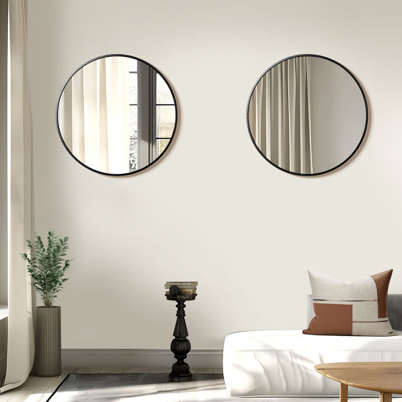 Miroirs muraux ronds en métal, 24 po x 24 po, Noir