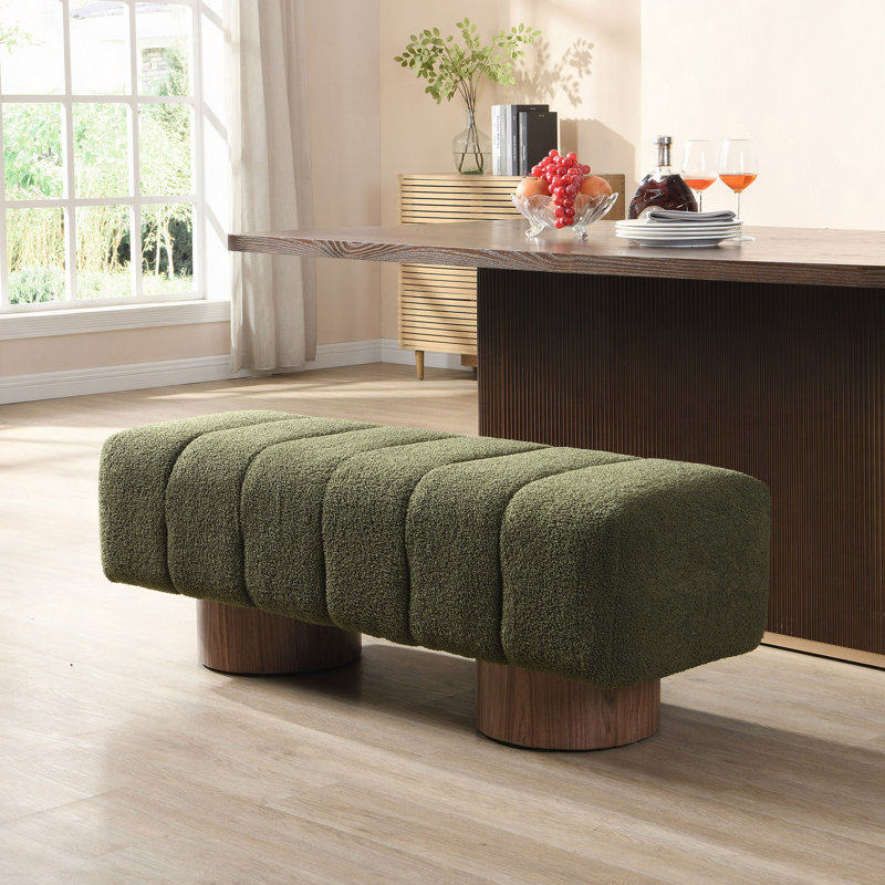 Marlon Dining Bench With Wooden Base, Green, 17" H x 49" W x 16.75" D