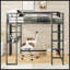 Lit mezzanine double en métal avec bureau et rangement, sécuritaire et peu encombrant pour les garçons, les filles et les adolescents en noir