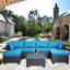 7 Jardin: PE avec peau - Rouille - Cadre, Patio moderne Canapé: Coussins et table basse - Soleil