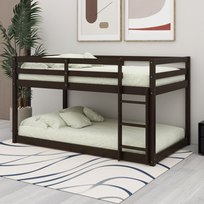 Sturdy Rubber Wood Floor Bunk Bed With Integrated Ladder And Reinforced Slats
