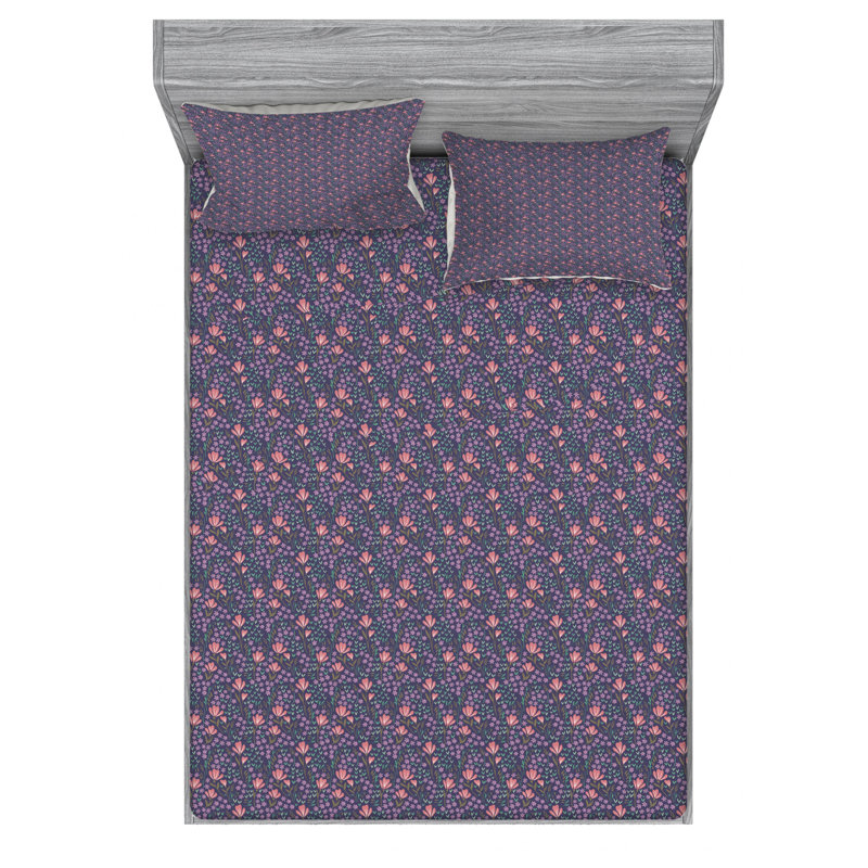 Microfiber Floral Sheet Set, Queen Sheet Set + Fitted Sheet + 2 Pillowcases
