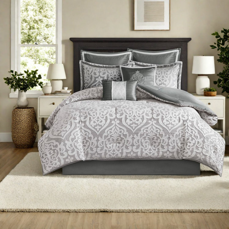 Ensembles de literie en jacquard luxueux, édredon en polyester argenté pour maison moderne