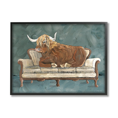 Shaggy Bovins au repos, canapé de salon vert, gris, estampe numérique, art texturé par Cindy Jacobs