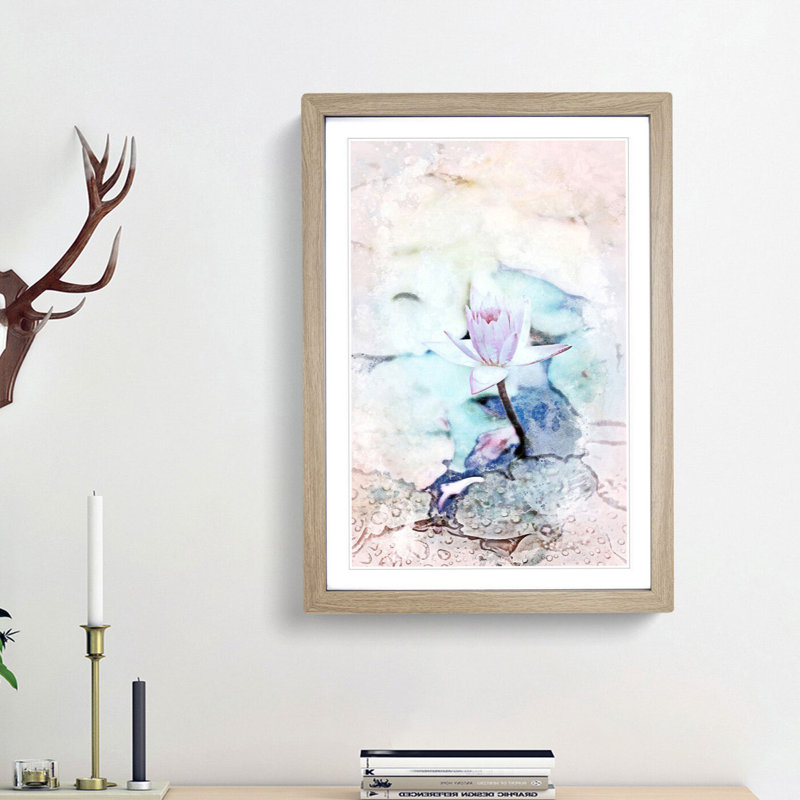 Pale Pink Water Lily in Abstract - Picture Frame Graphic Art Print, 87cm H x 62cm W x 2cm D, Oak Framed