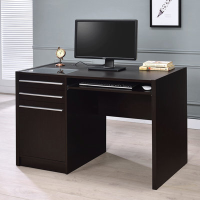 Office Desk In Cappuccino By Connect-it With Electrical Charging: Lift-top, Cord Management, Keyboard Tray, 2 Drawers, 1 Door Cabinet Clear Glass Charging Option: Lift-top Storage, Adjustable Shelf