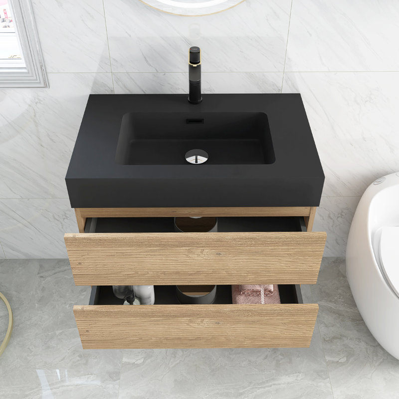 30'' Bathroom Vanity With Black Engineered Quartz Sink, 30"